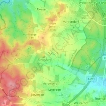 Mappa topografica Sottorf, altitudine, rilievo