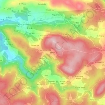 Mappa topografica Fercoi, altitudine, rilievo