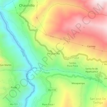 Mappa topografica Pilcocancha, altitudine, rilievo