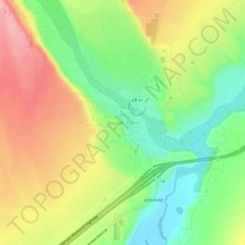 Mappa topografica Beaver Dam, altitudine, rilievo