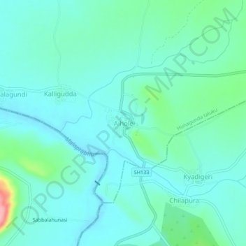 Mappa topografica Aihole, altitudine, rilievo