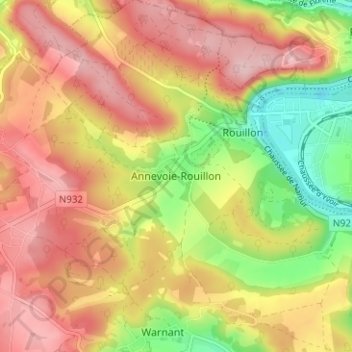 Mappa topografica Annevoie-Rouillon, altitudine, rilievo