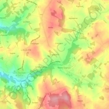 Mappa topografica Lapeyrière, altitudine, rilievo