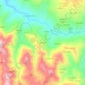 Mappa topografica Legoreccio, altitudine, rilievo