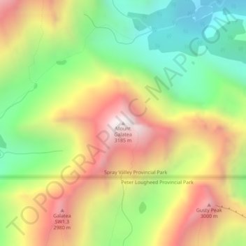 Mappa topografica Mount Galatea, altitudine, rilievo