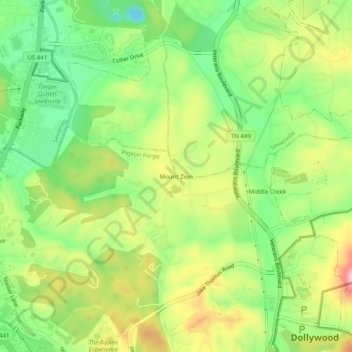 Mappa topografica Mount Zion, altitudine, rilievo