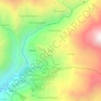 Mappa topografica Gree, altitudine, rilievo