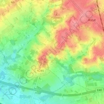Mappa topografica Koudertaveerne, altitudine, rilievo