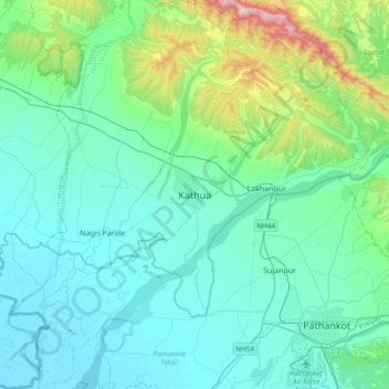 Mappa topografica Kathua, altitudine, rilievo