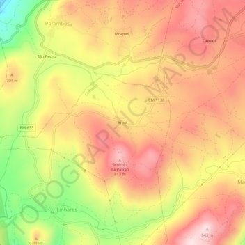 Mappa topografica Arnal, altitudine, rilievo