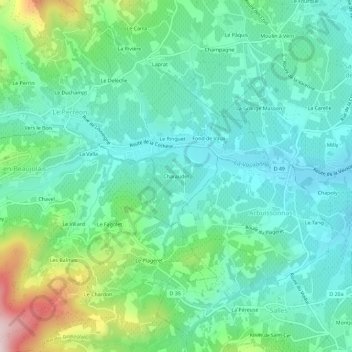 Mappa topografica Charaudet, altitudine, rilievo