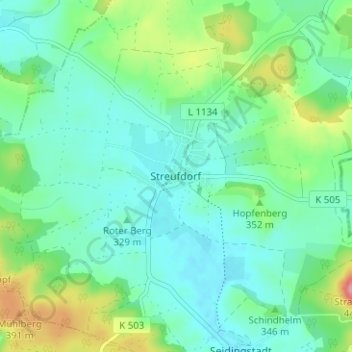 Mappa topografica Streufdorf, altitudine, rilievo