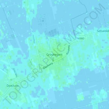 Mappa topografica Grootegast, altitudine, rilievo