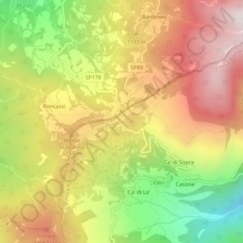 Mappa topografica Scabiazza, altitudine, rilievo