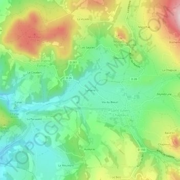 Mappa topografica Sumène, altitudine, rilievo