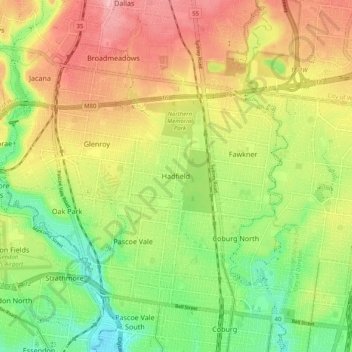 Mappa topografica Hadfield, altitudine, rilievo