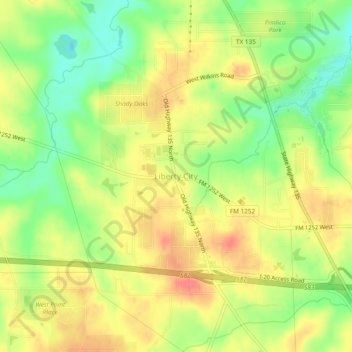 Mappa topografica Liberty City, altitudine, rilievo