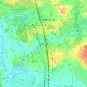 Mappa topografica Salfords, altitudine, rilievo