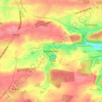 Mappa topografica Biesmerée, altitudine, rilievo