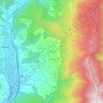 Mappa topografica Sofignano, altitudine, rilievo