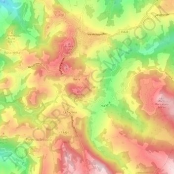 Mappa topografica Monteorsello, altitudine, rilievo