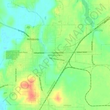Mappa topografica Hillsboro Heights, altitudine, rilievo