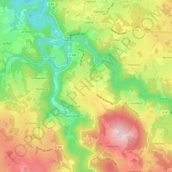 Mappa topografica Versilhac, altitudine, rilievo