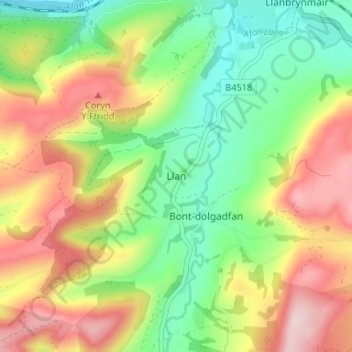 Mappa topografica Llan, altitudine, rilievo