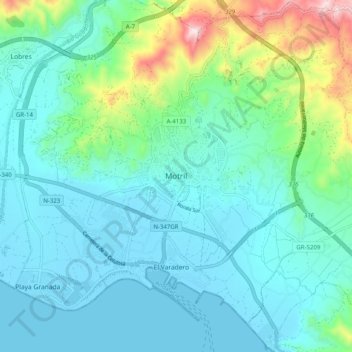 Mappa topografica Motril, altitudine, rilievo