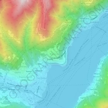 Mappa topografica Rovenna, altitudine, rilievo