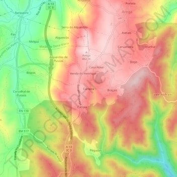 Mappa topografica Carreira, altitudine, rilievo