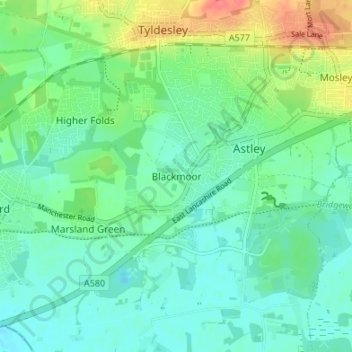 Mappa topografica Blackmoor, altitudine, rilievo