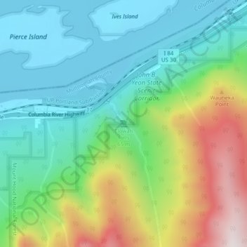 Mappa topografica Elowah Falls, altitudine, rilievo