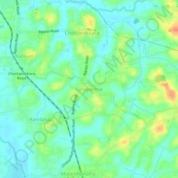 Mappa topografica Kanayannur, altitudine, rilievo