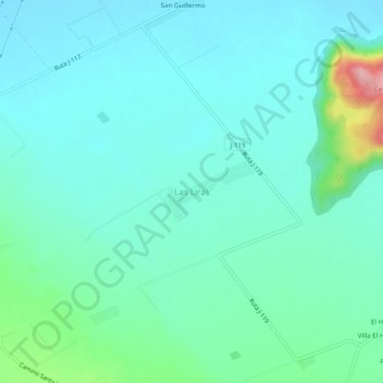 Mappa topografica Las Liras, altitudine, rilievo