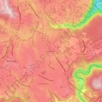 Mappa topografica Johnstown, altitudine, rilievo