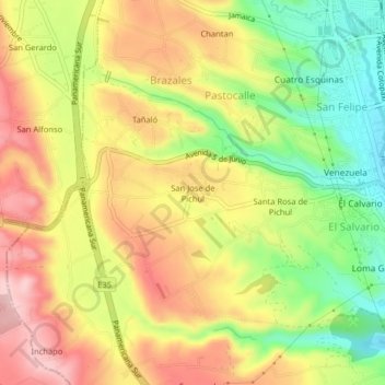 Mappa topografica San Jose de Pichul, altitudine, rilievo