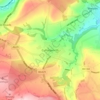 Mappa topografica Cullingworth, altitudine, rilievo
