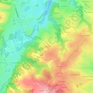 Mappa topografica Montgiraud, altitudine, rilievo