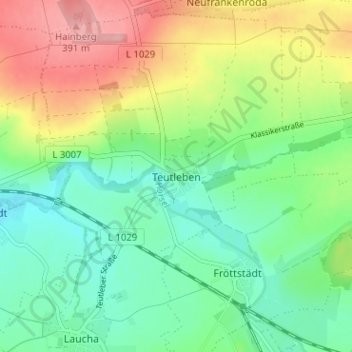 Mappa topografica Teutleben, altitudine, rilievo
