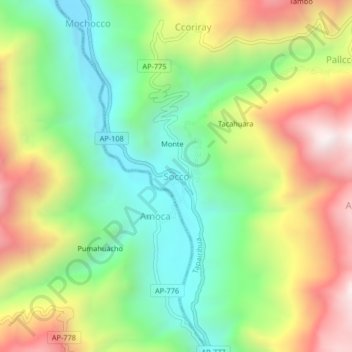 Mappa topografica Socco, altitudine, rilievo