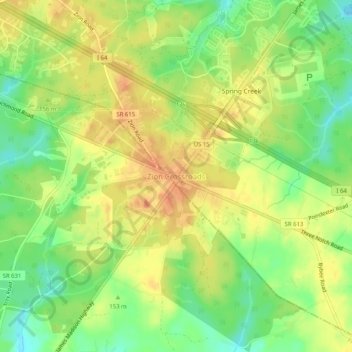Mappa topografica Zion Crossroads, altitudine, rilievo