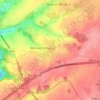 Mappa topografica Warnant, altitudine, rilievo