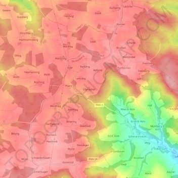 Mappa topografica Überacker, altitudine, rilievo