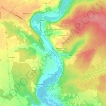 Mappa topografica Les Pontonnières, altitudine, rilievo
