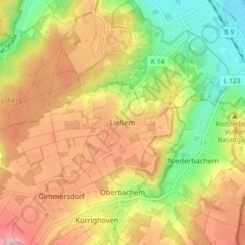 Mappa topografica Ließem, altitudine, rilievo