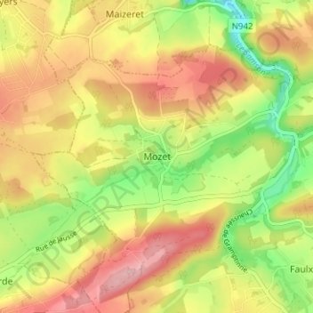 Mappa topografica Mozet, altitudine, rilievo