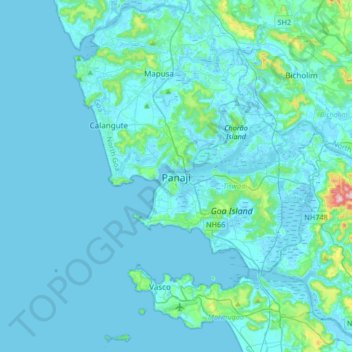 Mappa topografica Panaji, altitudine, rilievo