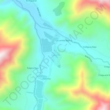 Mappa topografica Carén, altitudine, rilievo