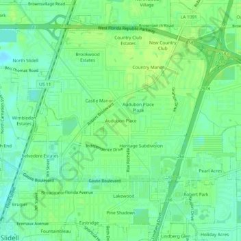 Mappa topografica Audubon Place, altitudine, rilievo